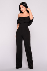 Newinlook Elegant Black Strapless Off-the-Shoulder Women's Jump Suit